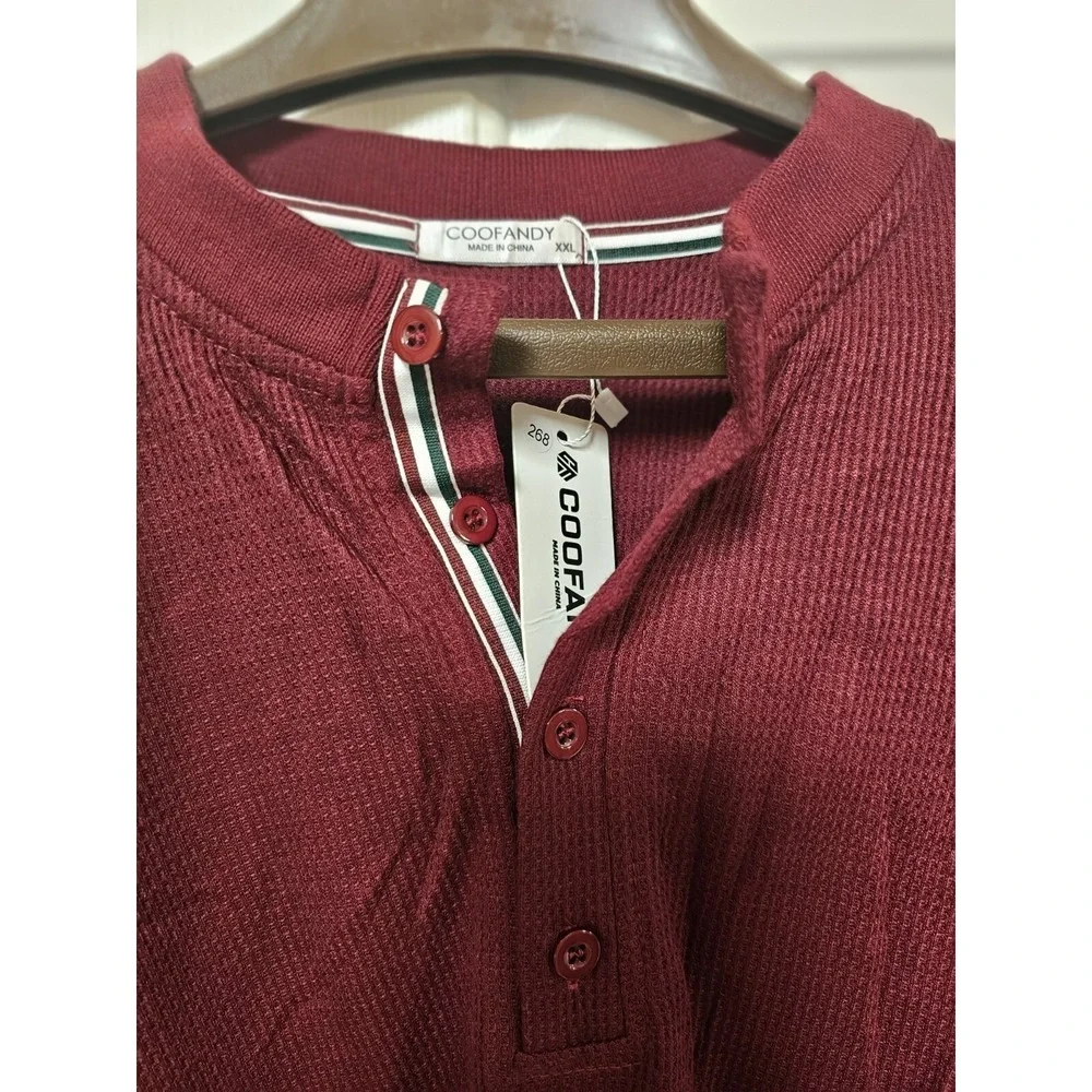NWT Mens Coofandy Mens XXL 2XL Thermal Knit Pullover Burgundy Button